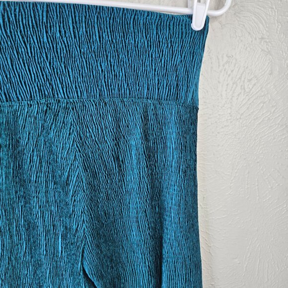 Velour Flare Pant Small Teal Blue High Waist Pull on Stretchy Trouser Retro 70's - Picture 9 of 10